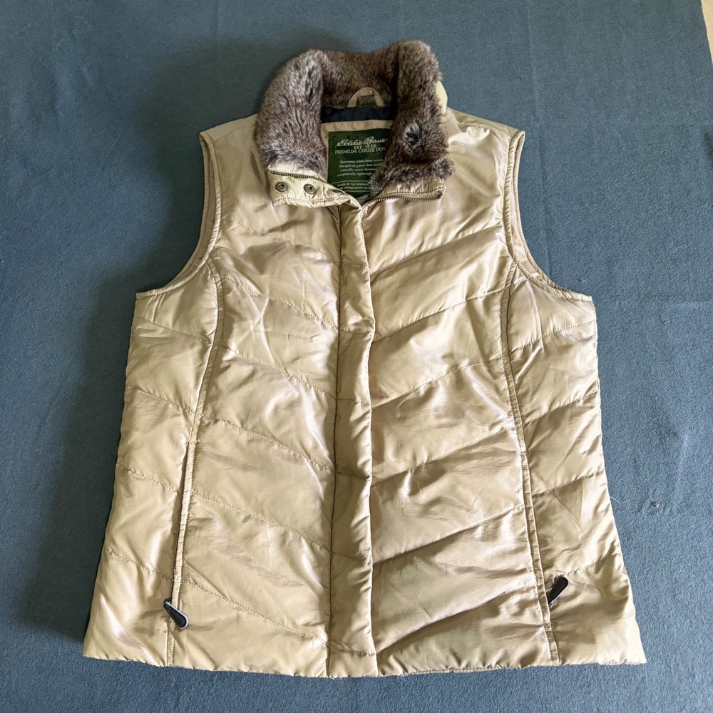 Eddie Bauer Puffer Vest Womens M Tan Beige Goosedown Warmโ Outdoor Quilted